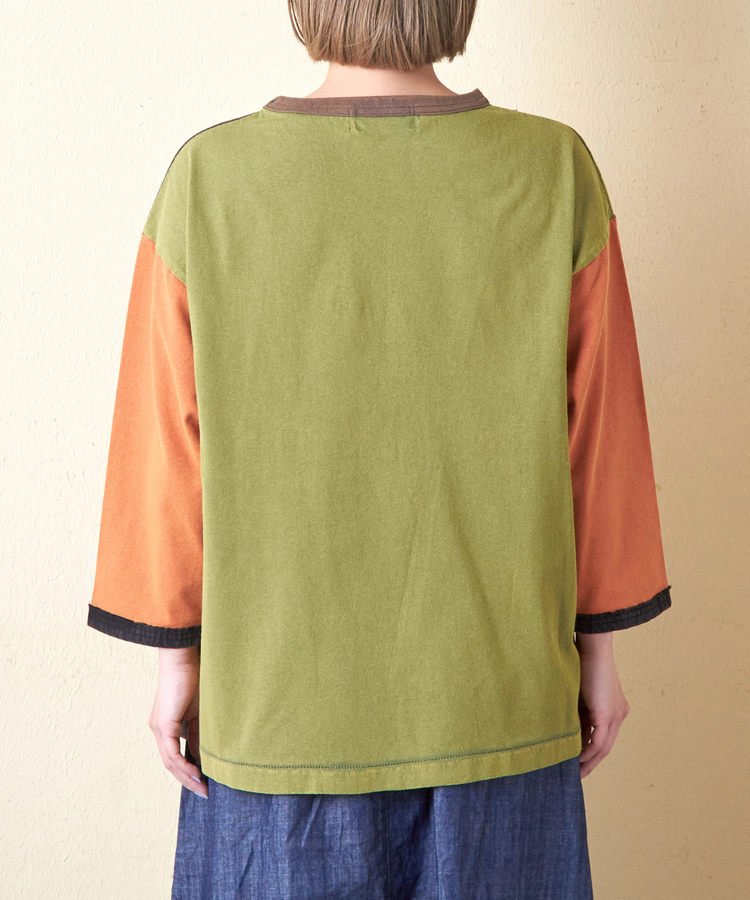 CUBE SUGAR(キューブシュガー) |21/-OE天竺 カットソー パウダー加工 リメイク風 切替 Tシャツ