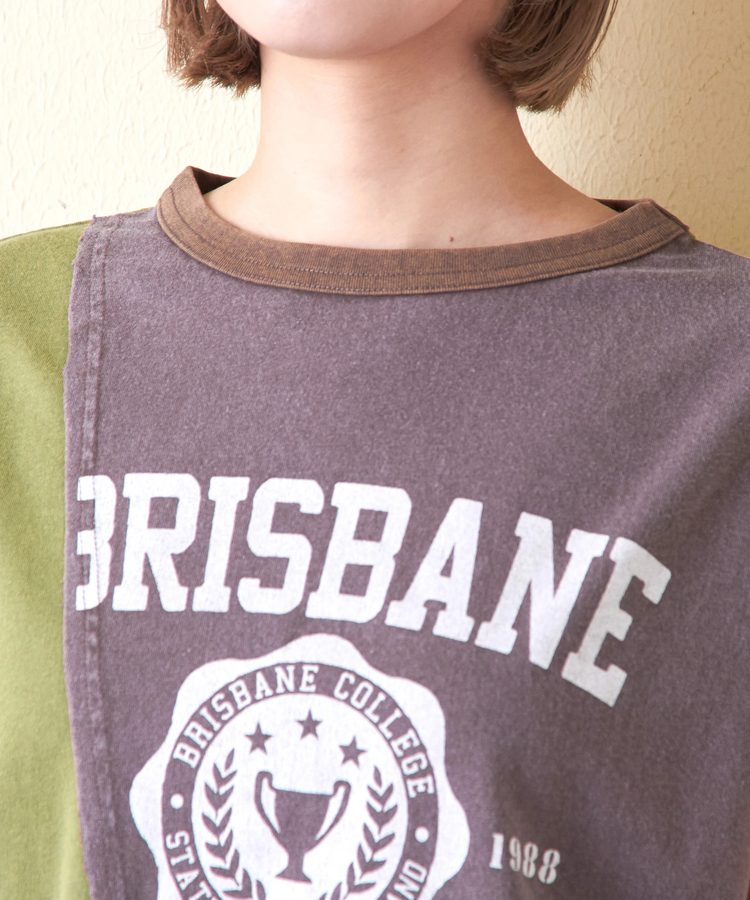 CUBE SUGAR(キューブシュガー) |21/-OE天竺 カットソー パウダー加工 リメイク風 切替 Tシャツ