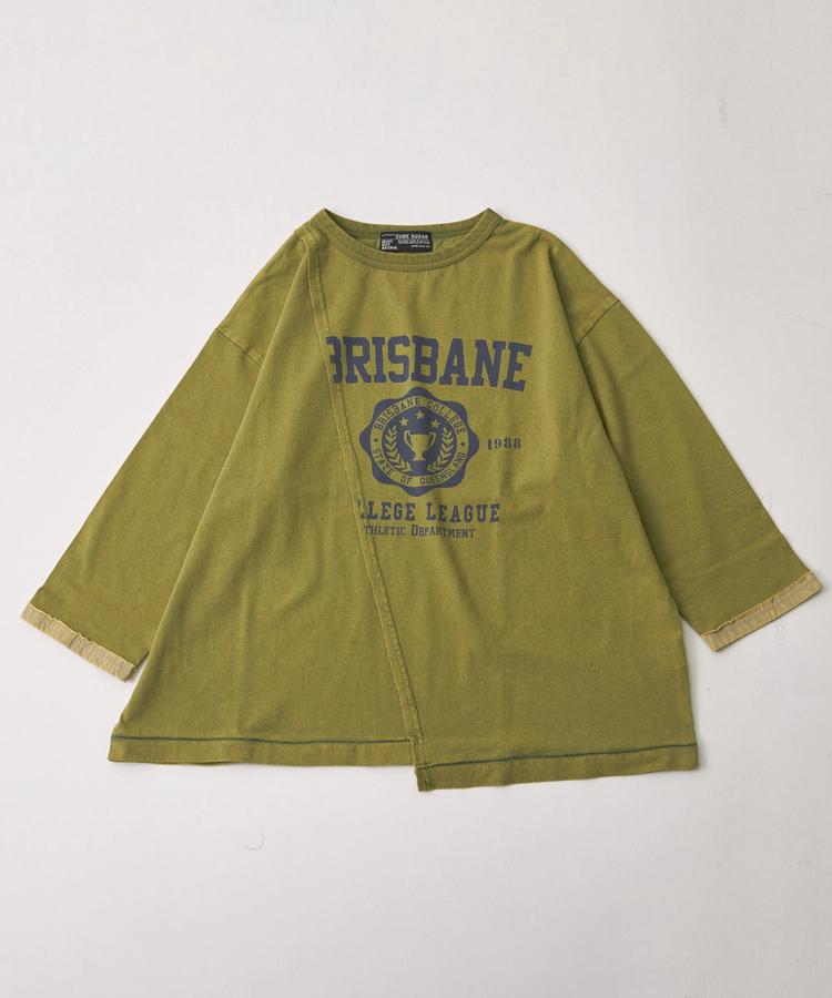 CUBE SUGAR(キューブシュガー) |21/-OE天竺 カットソー パウダー加工 リメイク風 切替 Tシャツ