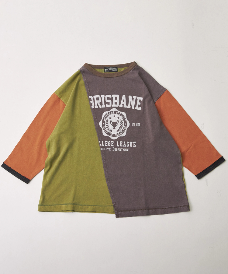 CUBE SUGAR(キューブシュガー) |21/-OE天竺 カットソー パウダー加工 リメイク風 切替 Tシャツ