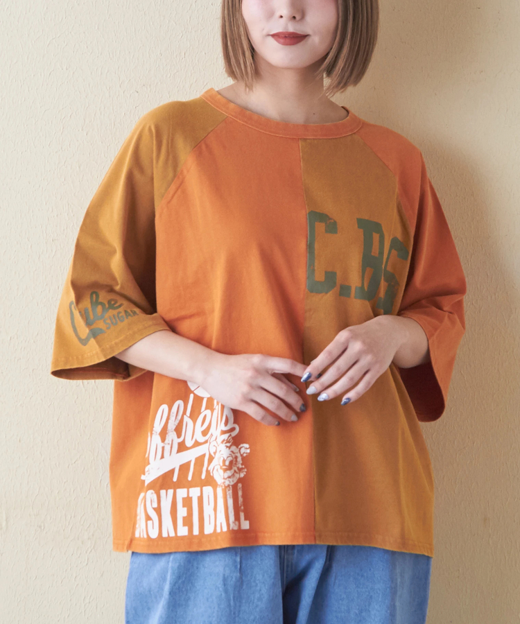 CUBE SUGAR(キューブシュガー) |21/-OE天竺 カットソー パウダー加工 ラグランスリーブ Tシャツ