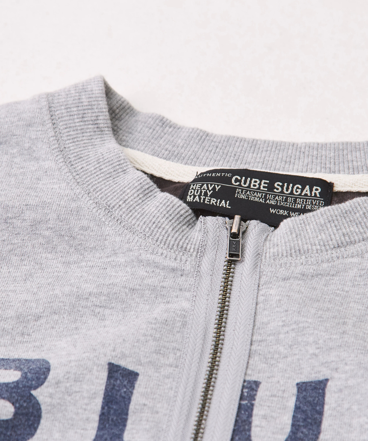 CUBE SUGAR(キューブシュガー) |16/-天竺 カットソー パウダー加工 切替 ジップ カーディガン