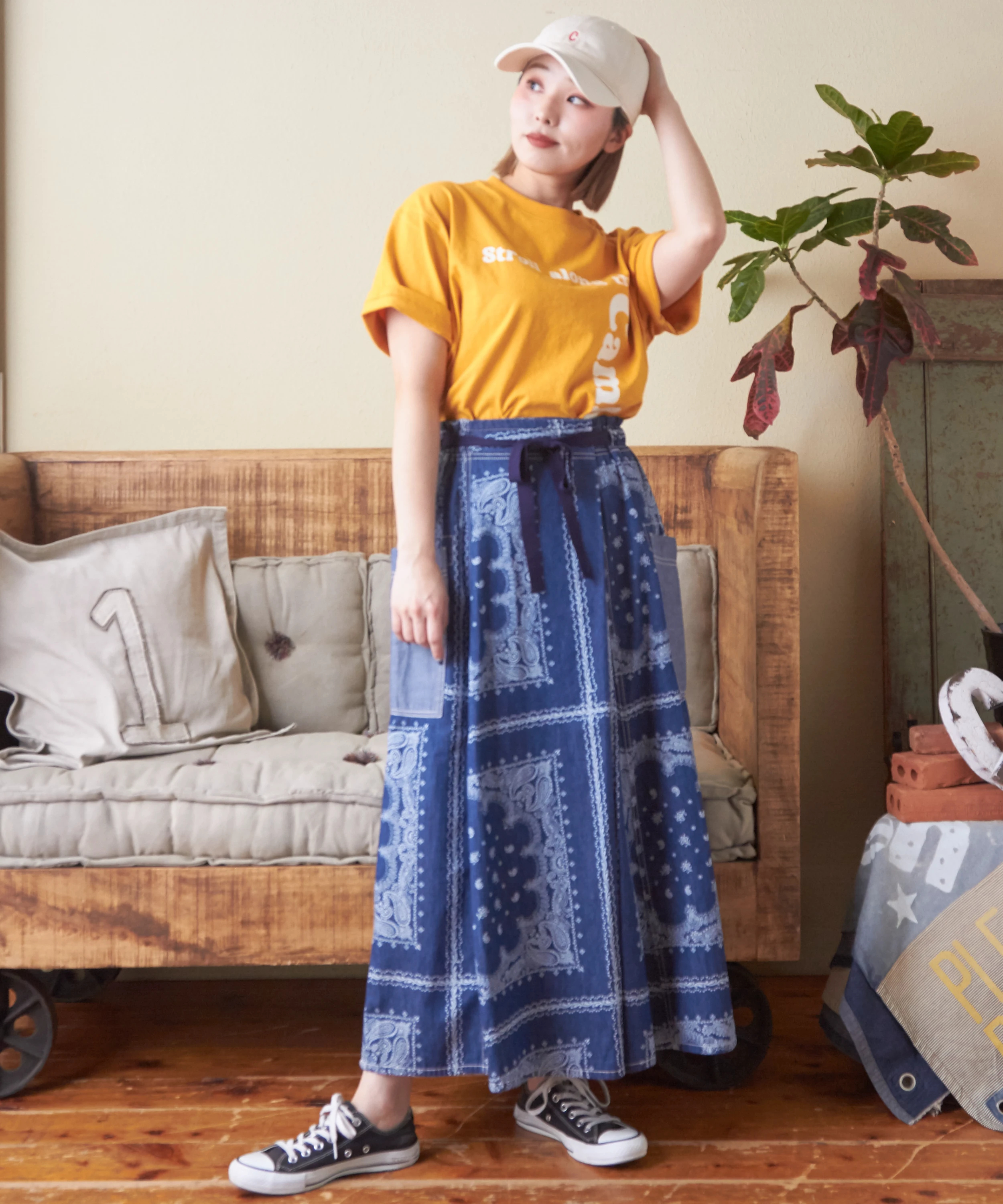 お値下げジルサンダー　デニム巻きスカート 総柄 プリント フェイク 巻きスカート ( 4.5オンス デニム