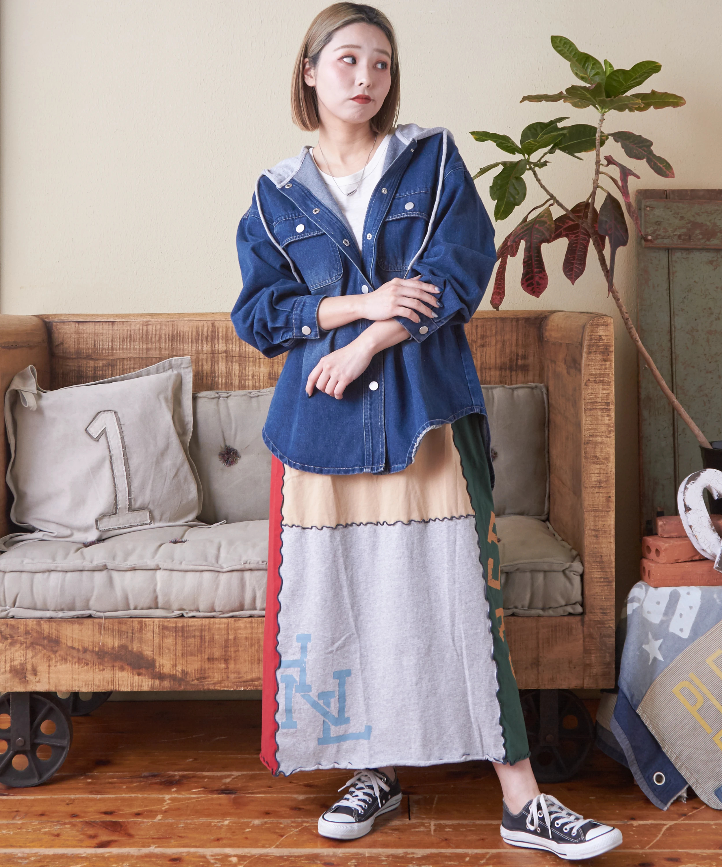 21/-天竺 メロウ 切替 ギャザー スカート｜ファッション通販