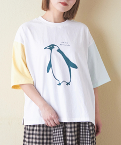 21/-OE天竺 ハードウォッシュ ペンギン プリント Tシャツ