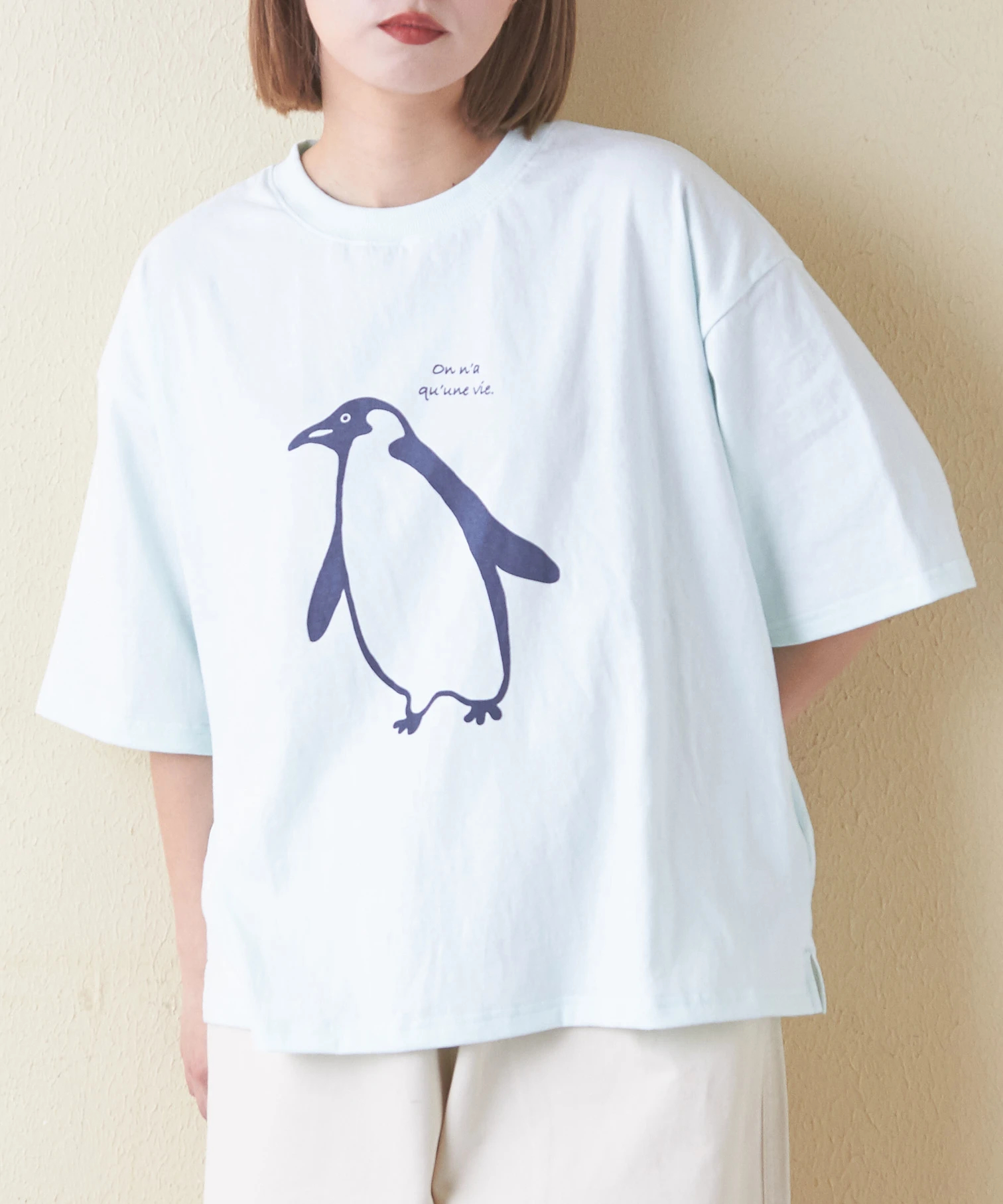 21/-OE天竺 ハードウォッシュ ペンギン プリント Tシャツ