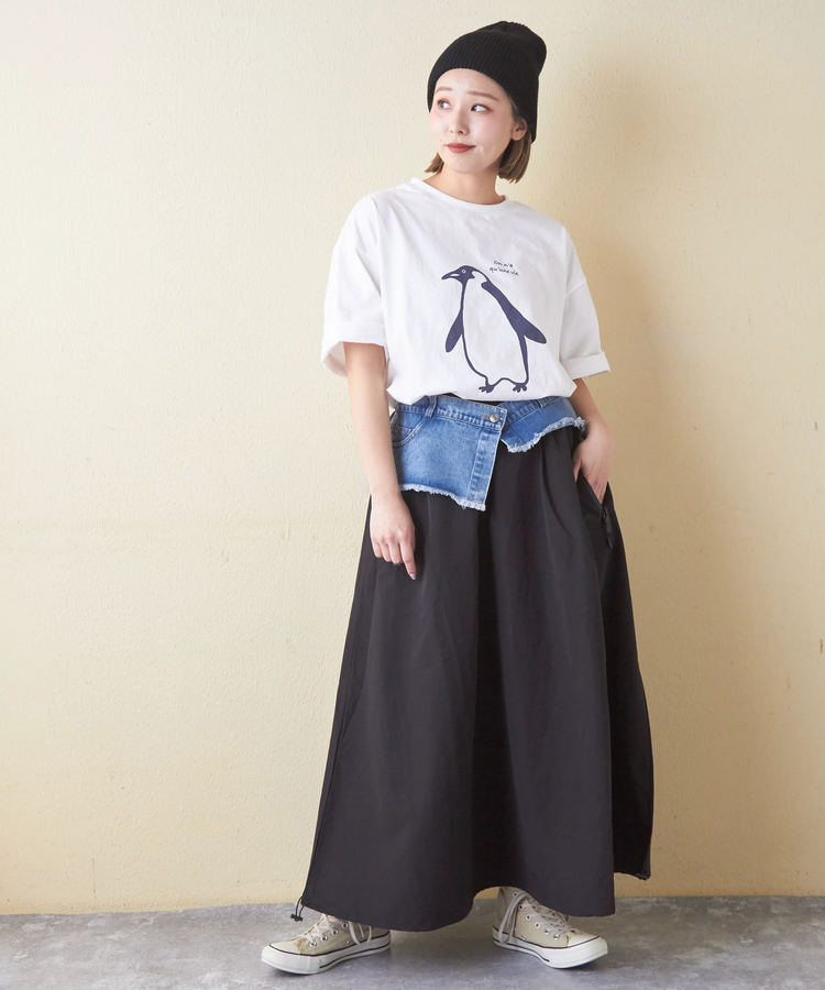 CUBE SUGAR(キューブシュガー) |21/-OE天竺 ハードウォッシュ ペンギン プリント Tシャツ