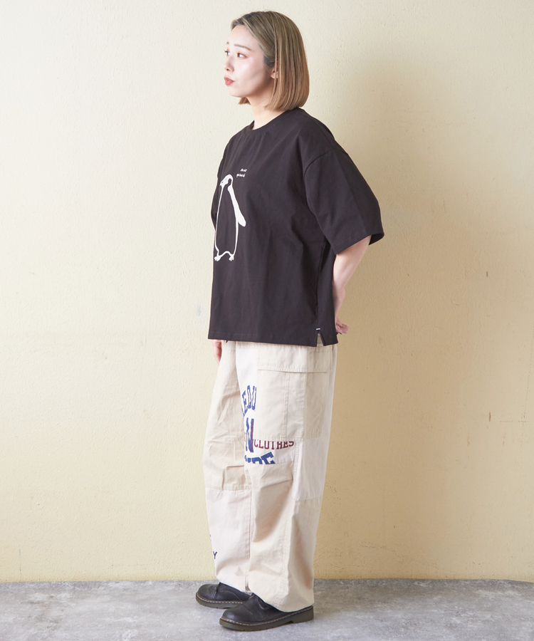 CUBE SUGAR(キューブシュガー) |21/-OE天竺 ハードウォッシュ ペンギン プリント Tシャツ