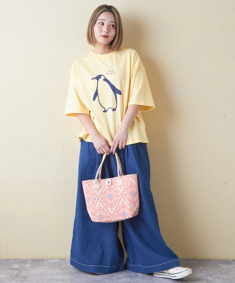 CUBE SUGAR(キューブシュガー) |21/-OE天竺 ハードウォッシュ ペンギン プリント Tシャツ