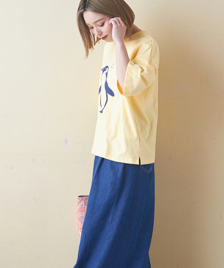 CUBE SUGAR(キューブシュガー) |21/-OE天竺 ハードウォッシュ ペンギン プリント Tシャツ