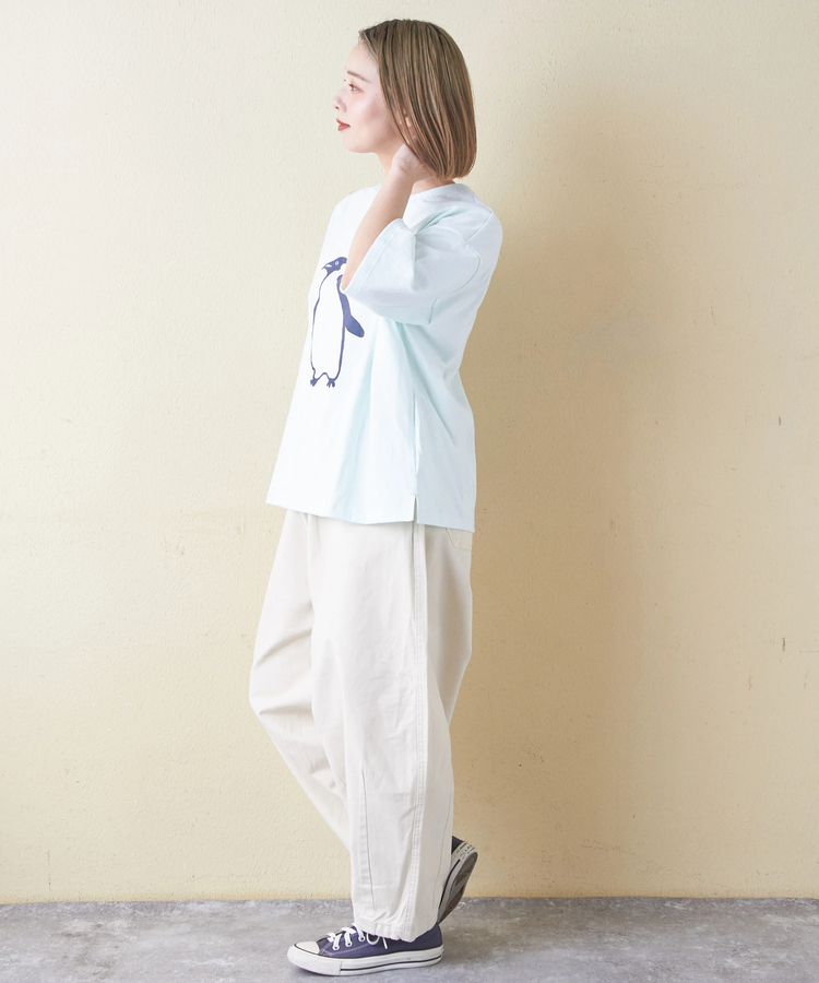 CUBE SUGAR(キューブシュガー) |21/-OE天竺 ハードウォッシュ ペンギン プリント Tシャツ