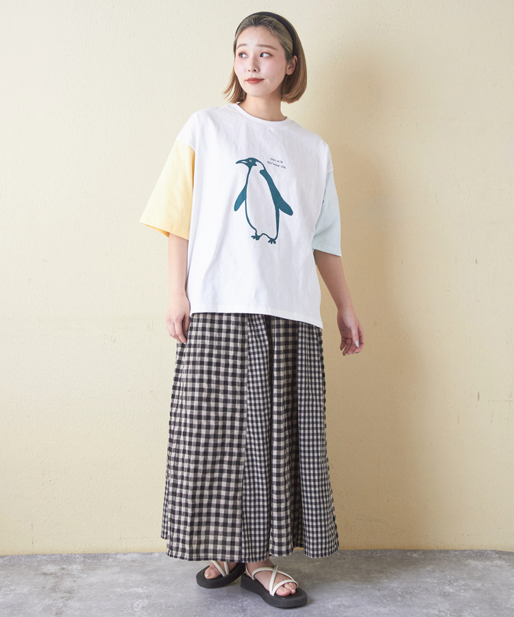 CUBE SUGAR(キューブシュガー) |21/-OE天竺 ハードウォッシュ ペンギン プリント Tシャツ