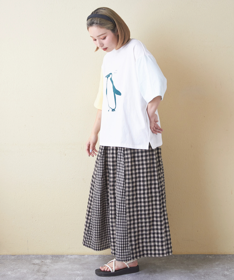 CUBE SUGAR(キューブシュガー) |21/-OE天竺 ハードウォッシュ ペンギン プリント Tシャツ