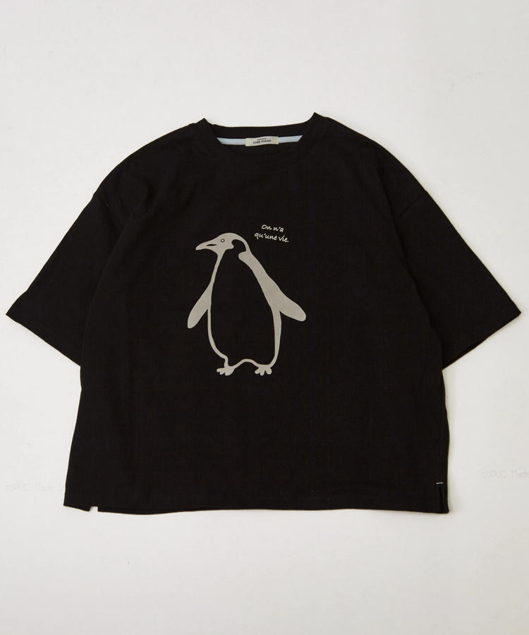 CUBE SUGAR(キューブシュガー) |21/-OE天竺 ハードウォッシュ ペンギン プリント Tシャツ