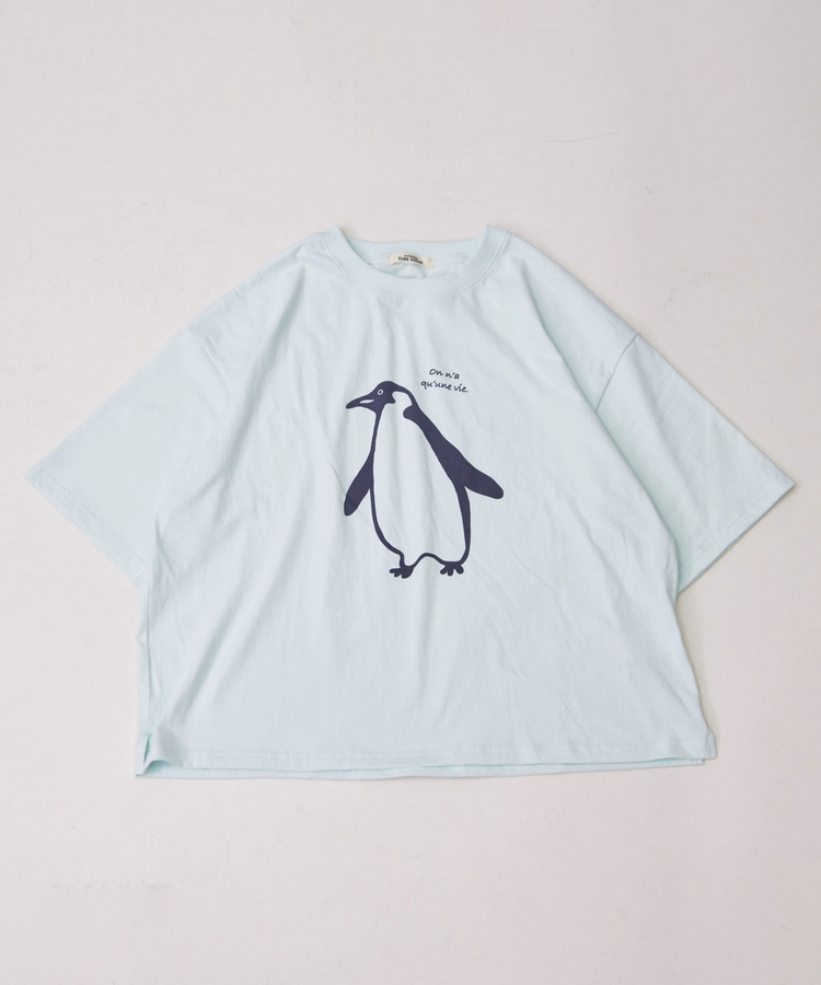 CUBE SUGAR(キューブシュガー) |21/-OE天竺 ハードウォッシュ ペンギン プリント Tシャツ
