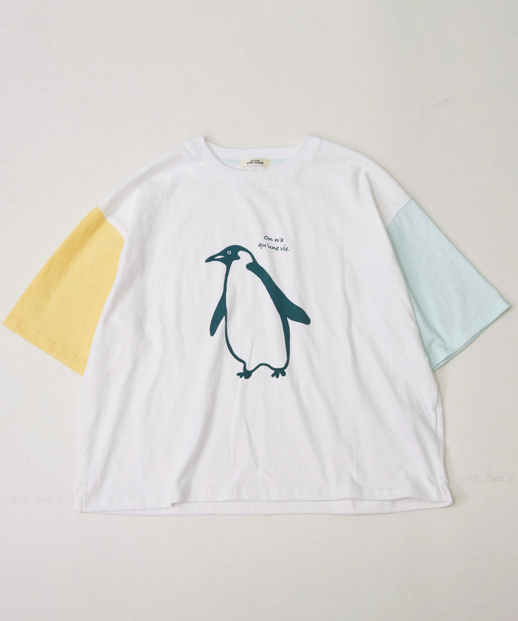 CUBE SUGAR(キューブシュガー) |21/-OE天竺 ハードウォッシュ ペンギン プリント Tシャツ