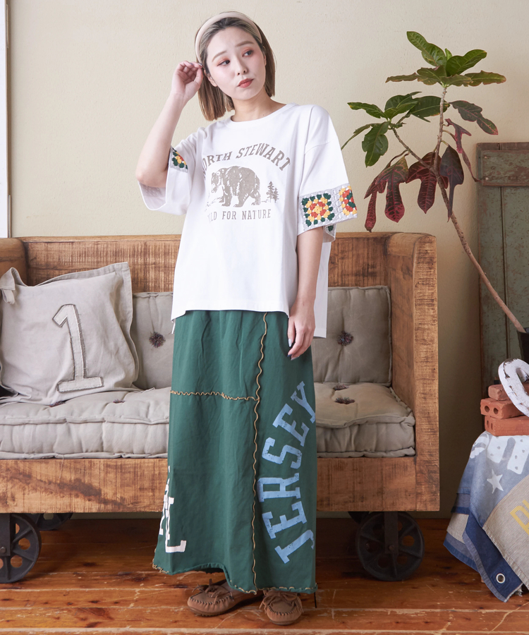 CUBE SUGAR(キューブシュガー) |21/-天竺 × カギ針ニット モチーフ Tシャツ