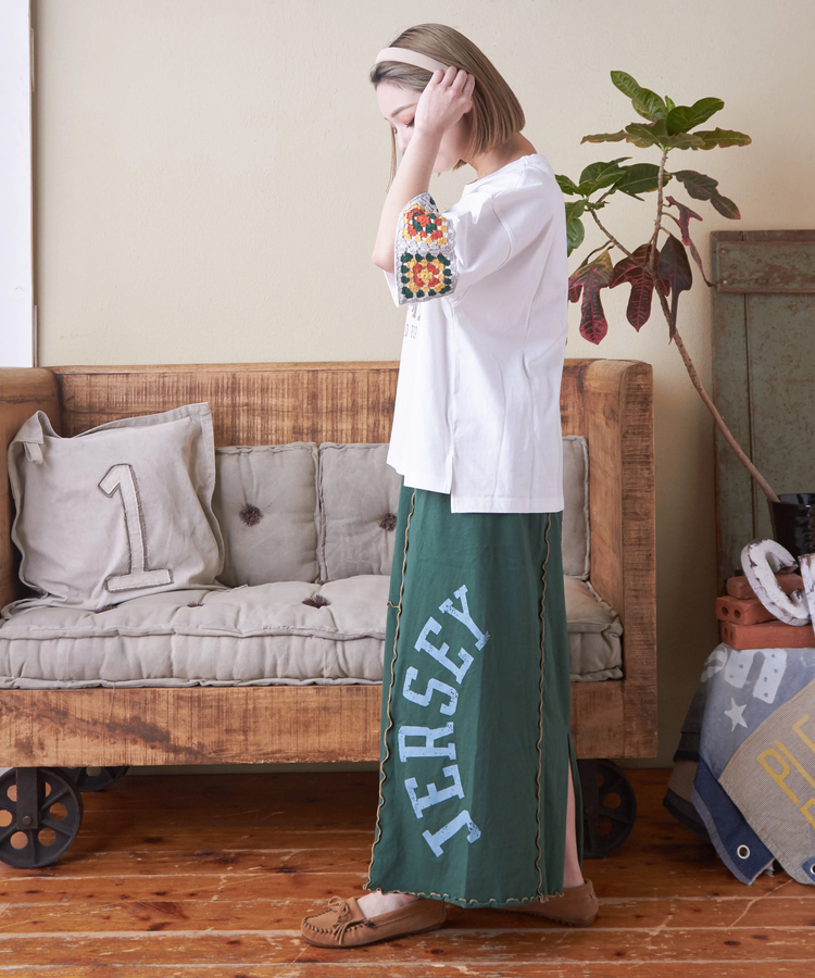 CUBE SUGAR(キューブシュガー) |21/-天竺 × カギ針ニット モチーフ Tシャツ