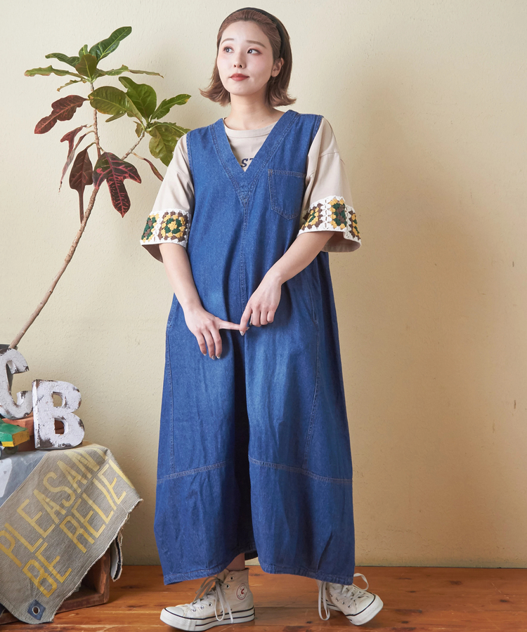 CUBE SUGAR(キューブシュガー) |21/-天竺 × カギ針ニット モチーフ Tシャツ