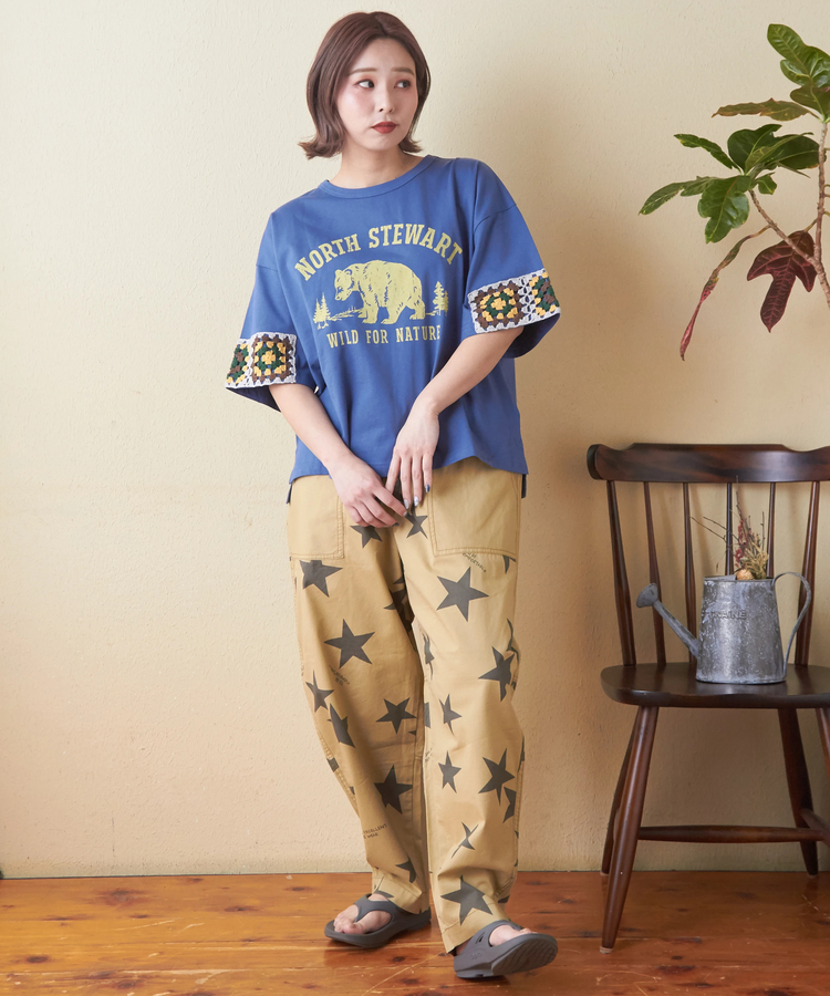 CUBE SUGAR(キューブシュガー) |21/-天竺 × カギ針ニット モチーフ Tシャツ