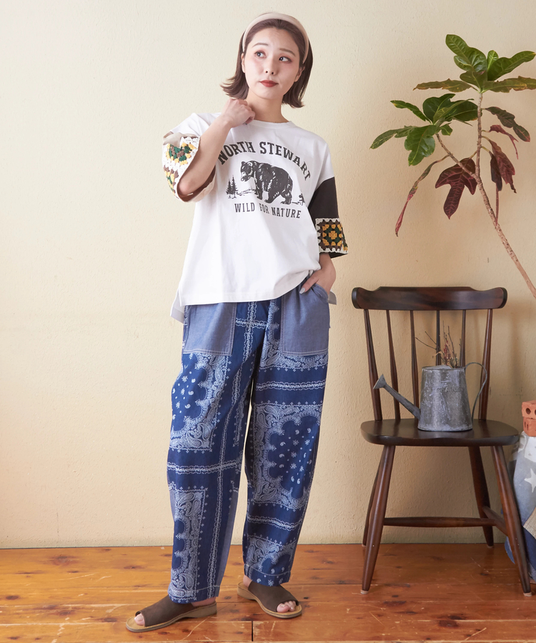 CUBE SUGAR(キューブシュガー) |21/-天竺 × カギ針ニット モチーフ Tシャツ