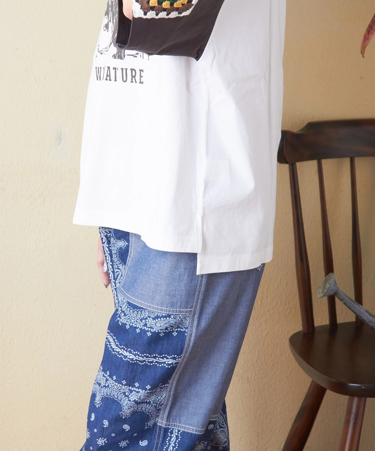 CUBE SUGAR(キューブシュガー) |21/-天竺 × カギ針ニット モチーフ Tシャツ