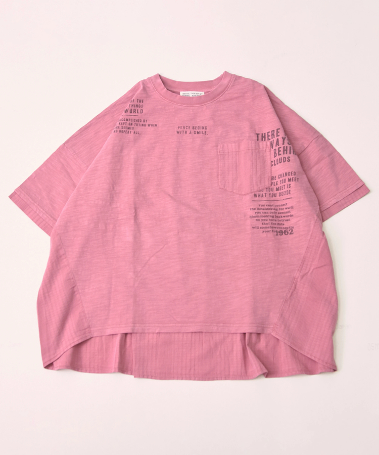 CUBE SUGAR(キューブシュガー) |スラブ天竺 ピグメント染 異素材 切替 バック ギャザー プルオーバー Tシャツ