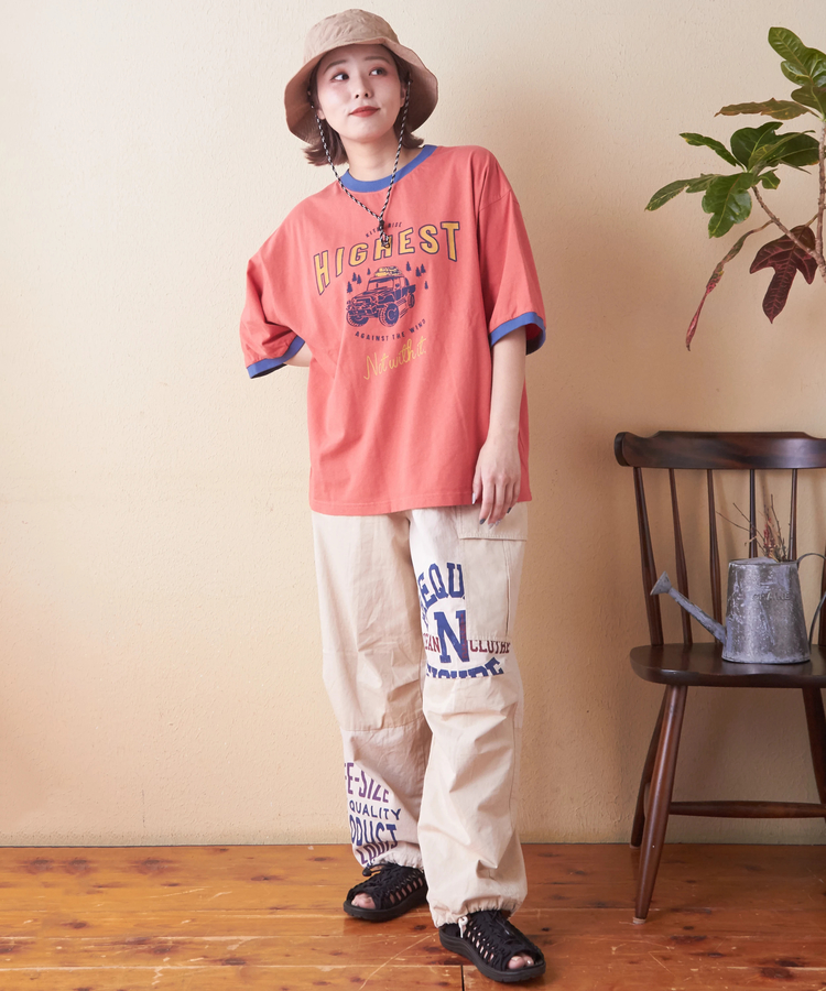 CUBE SUGAR(キューブシュガー) |26/-OE天竺 ロゴプリント リンガー Tシャツ