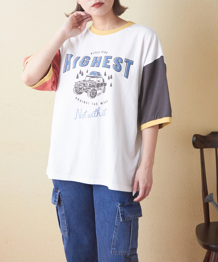 CUBE SUGAR(キューブシュガー) |26/-OE天竺 ロゴプリント リンガー Tシャツ