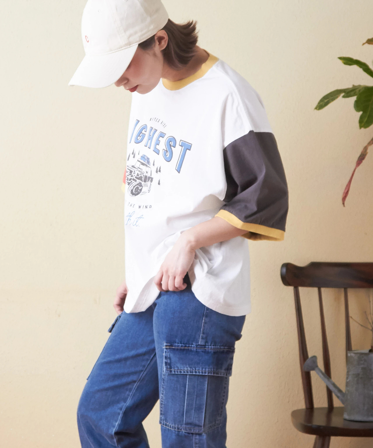 CUBE SUGAR(キューブシュガー) |26/-OE天竺 ロゴプリント リンガー Tシャツ