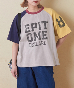 26/-OE天竺 パウダー加工 切替 ラグランスリーブ Tシャツ