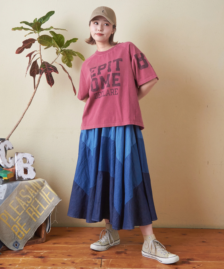 CUBE SUGAR(キューブシュガー) |26/-OE天竺 パウダー加工 切替 ラグランスリーブ Tシャツ