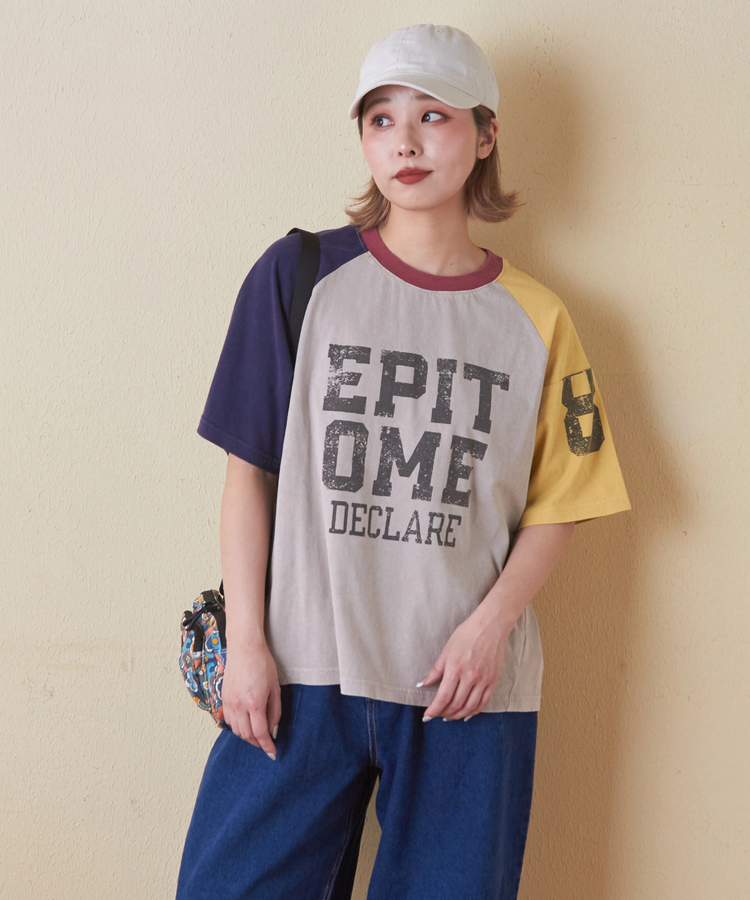 CUBE SUGAR(キューブシュガー) |26/-OE天竺 パウダー加工 切替 ラグランスリーブ Tシャツ