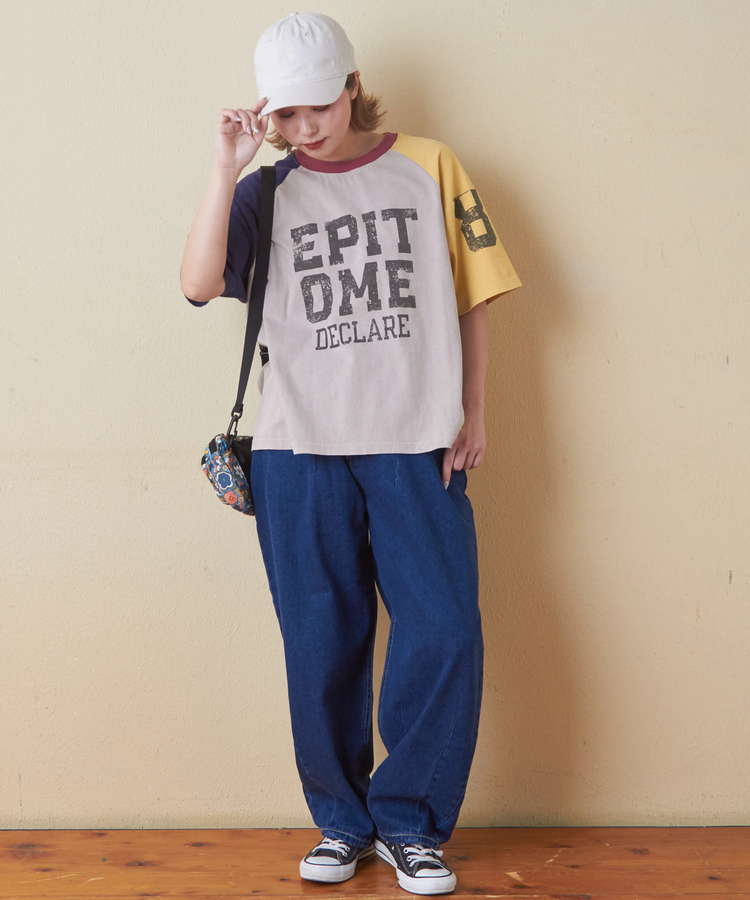 CUBE SUGAR(キューブシュガー) |26/-OE天竺 パウダー加工 切替 ラグランスリーブ Tシャツ
