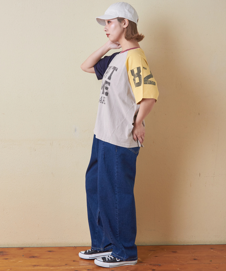 CUBE SUGAR(キューブシュガー) |26/-OE天竺 パウダー加工 切替 ラグランスリーブ Tシャツ