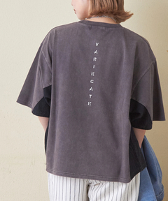 21/-OE天竺 パウダー加工 異素材 切替 Tシャツ