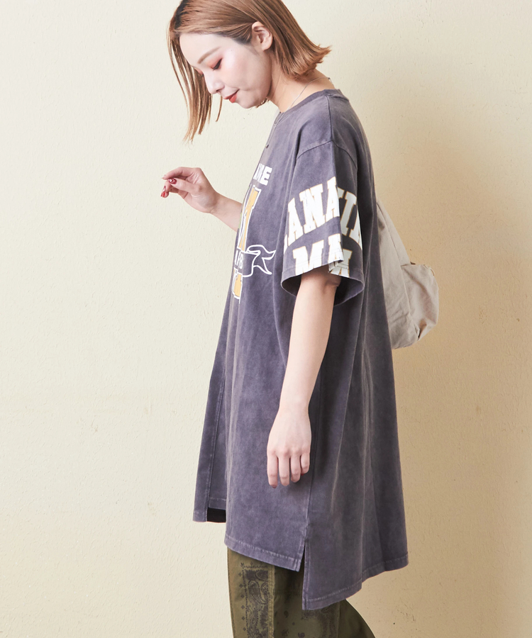 CUBE SUGAR(キューブシュガー) |26/-天竺 パウダー加工 アシンメトリー 切替 チュニック Tシャツ