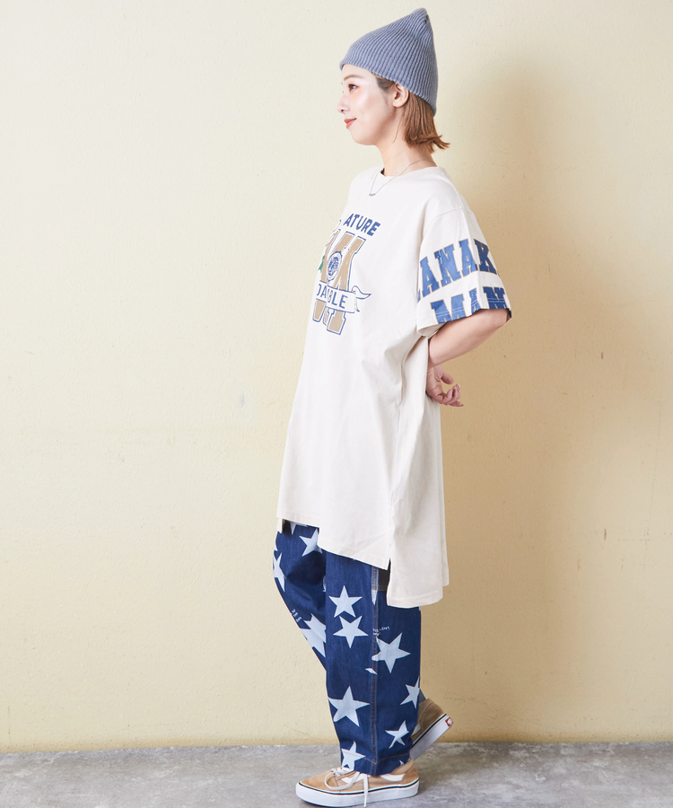 CUBE SUGAR(キューブシュガー) |26/-天竺 パウダー加工 アシンメトリー 切替 チュニック Tシャツ