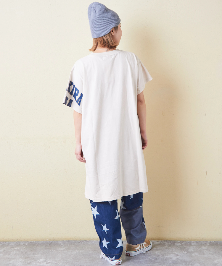 CUBE SUGAR(キューブシュガー) |26/-天竺 パウダー加工 アシンメトリー 切替 チュニック Tシャツ