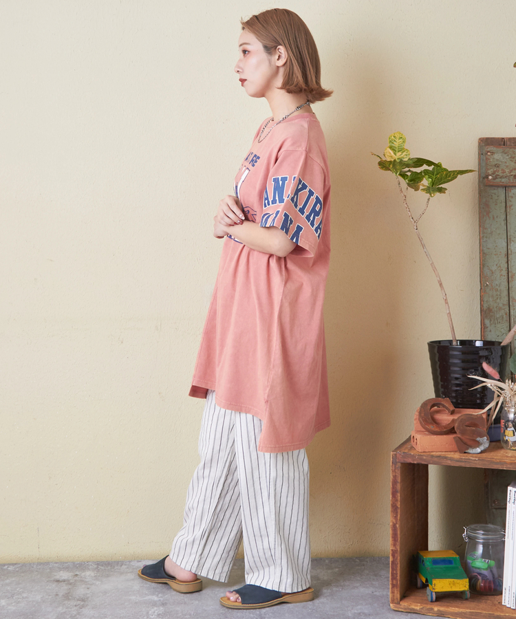 CUBE SUGAR(キューブシュガー) |26/-天竺 パウダー加工 アシンメトリー 切替 チュニック Tシャツ