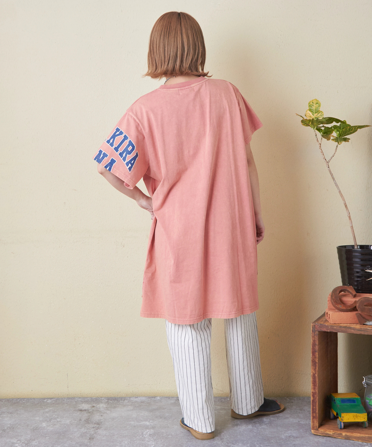 CUBE SUGAR(キューブシュガー) |26/-天竺 パウダー加工 アシンメトリー 切替 チュニック Tシャツ