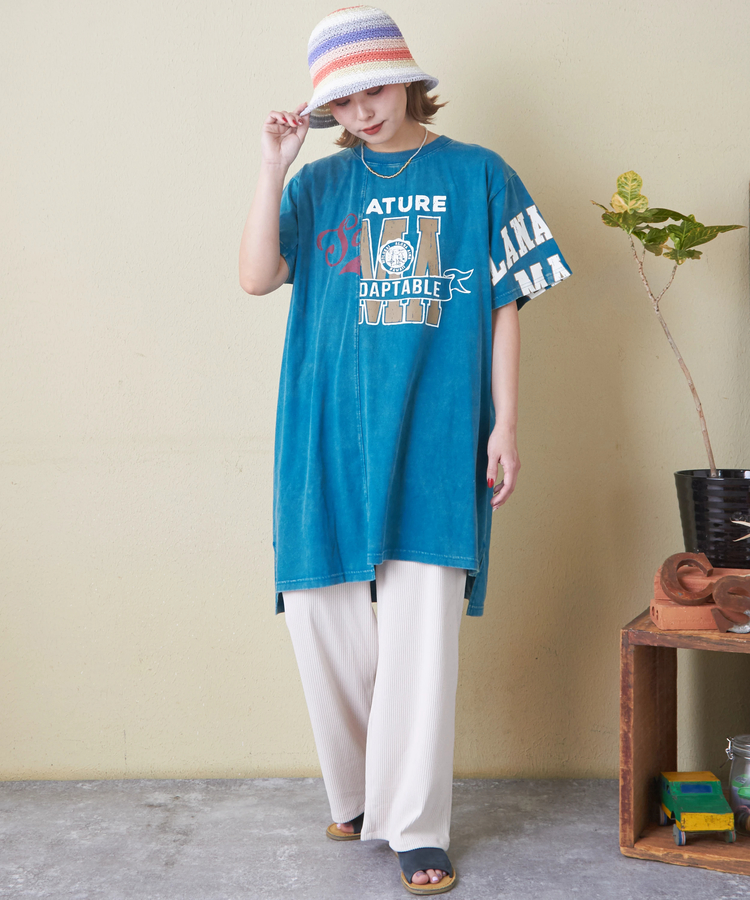 CUBE SUGAR(キューブシュガー) |26/-天竺 パウダー加工 アシンメトリー 切替 チュニック Tシャツ