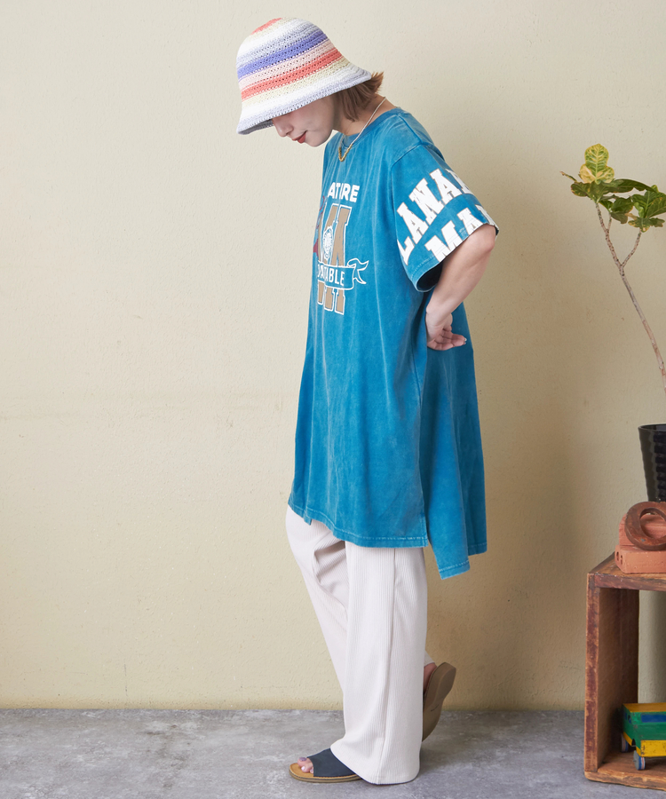 CUBE SUGAR(キューブシュガー) |26/-天竺 パウダー加工 アシンメトリー 切替 チュニック Tシャツ