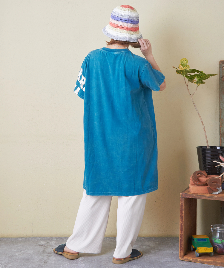 CUBE SUGAR(キューブシュガー) |26/-天竺 パウダー加工 アシンメトリー 切替 チュニック Tシャツ