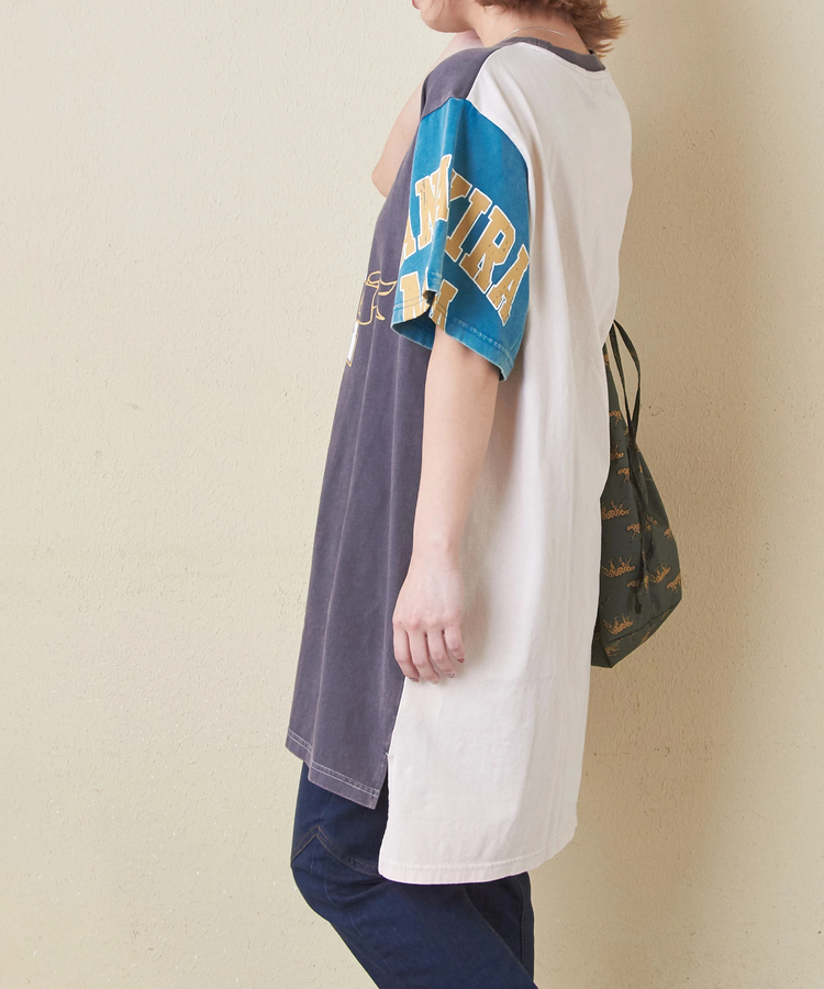 CUBE SUGAR(キューブシュガー) |26/-天竺 パウダー加工 アシンメトリー 切替 チュニック Tシャツ