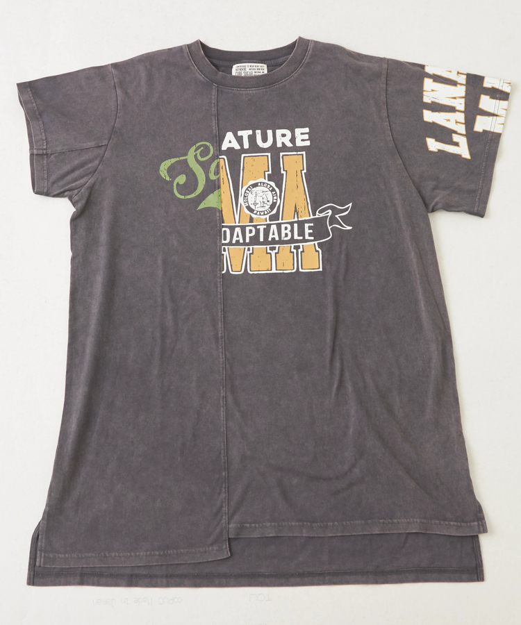 CUBE SUGAR(キューブシュガー) |26/-天竺 パウダー加工 アシンメトリー 切替 チュニック Tシャツ