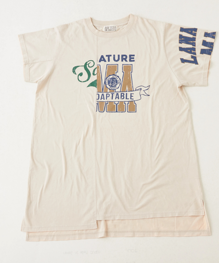 CUBE SUGAR(キューブシュガー) |26/-天竺 パウダー加工 アシンメトリー 切替 チュニック Tシャツ