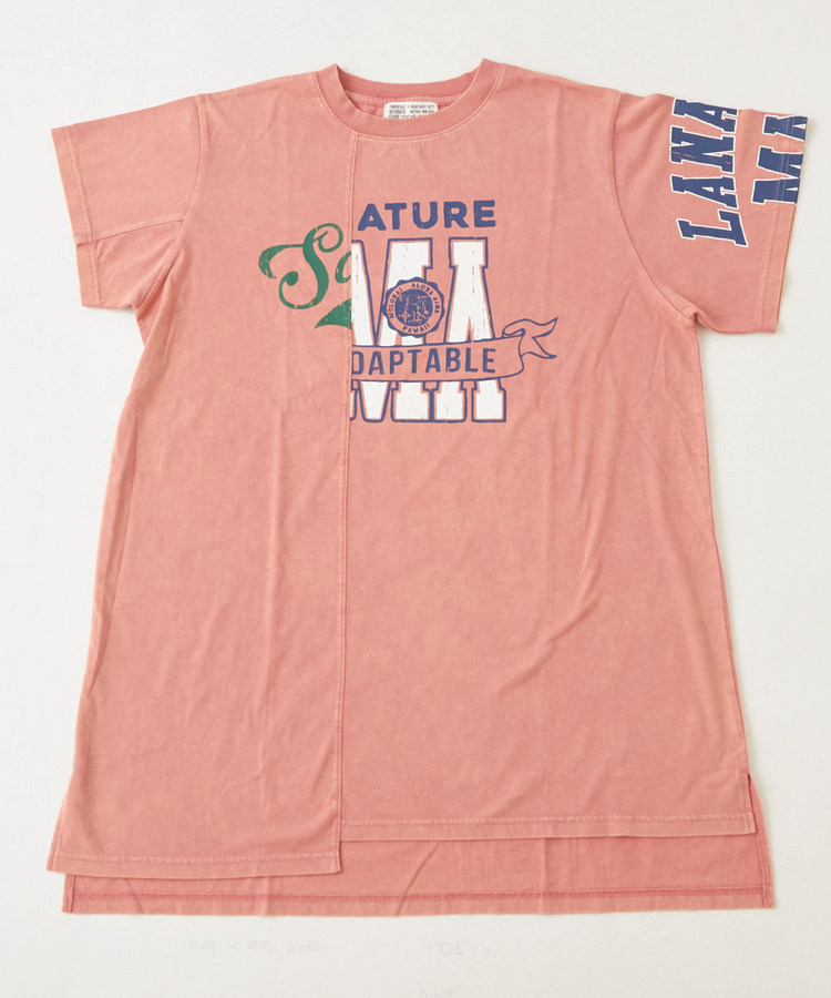 CUBE SUGAR(キューブシュガー) |26/-天竺 パウダー加工 アシンメトリー 切替 チュニック Tシャツ