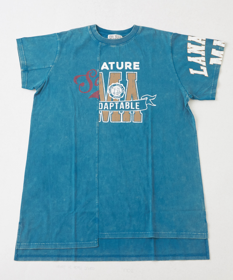 CUBE SUGAR(キューブシュガー) |26/-天竺 パウダー加工 アシンメトリー 切替 チュニック Tシャツ