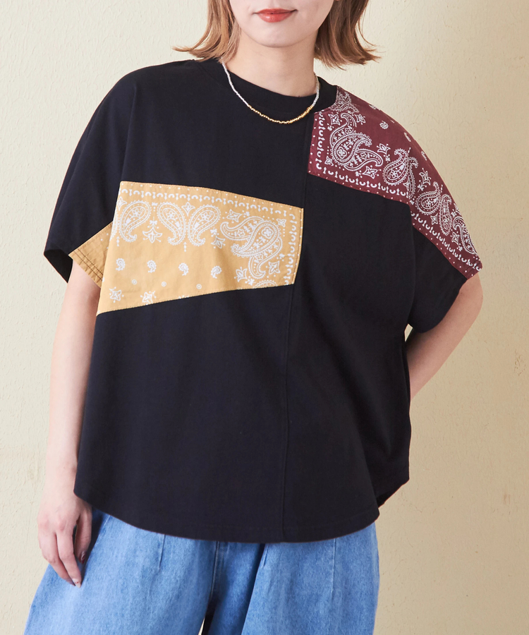CUBE SUGAR(キューブシュガー) |26/-OE天竺 × バンダナ リメイク風 切替 ドルマンスリーブ Tシャツ